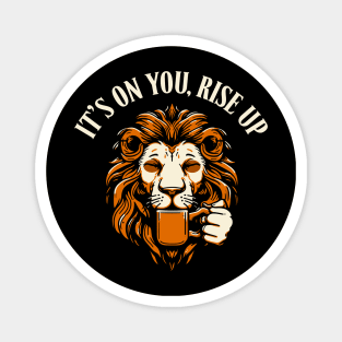 "Bold Beginnings" Lion & Coffee Motivation Magnet